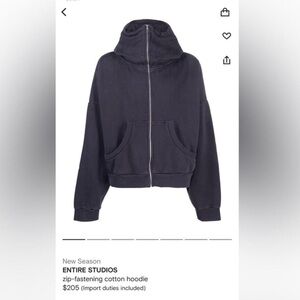 NWOT Entire Studios Zip-Fastening Cotton Hoodie in XXS